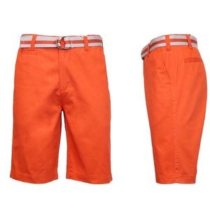 Men's Flat Front Slim Fit Cotton Shorts with Belt